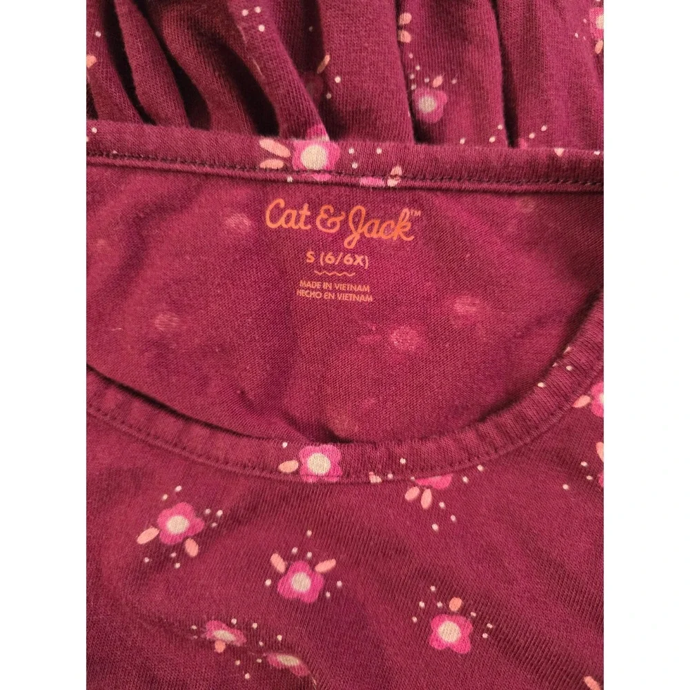 Cat & Jack Girls Burgundy Floral Long Sleeve Jersey Dress Maroon Size S 6/6X
